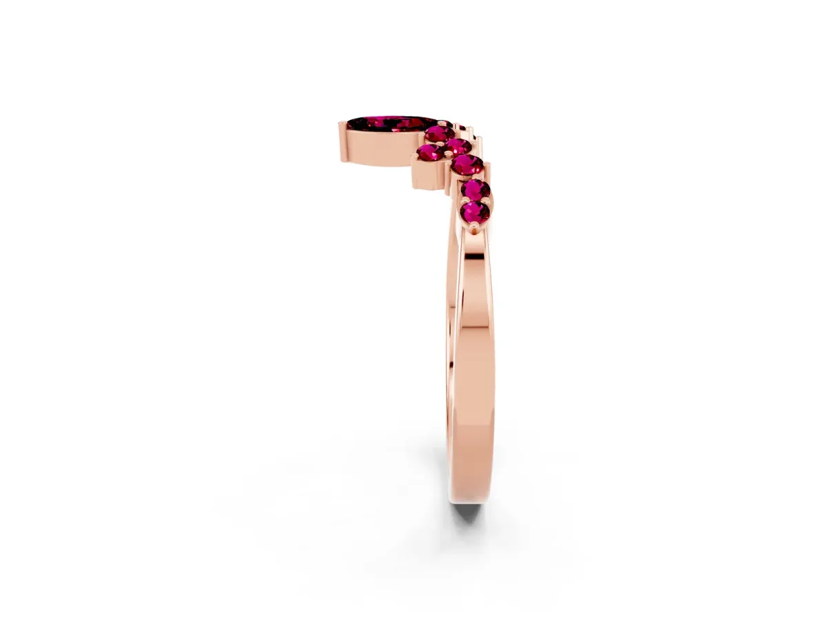 Marquise and Round Garnet Chevron Band with Prong Setting Rose gold