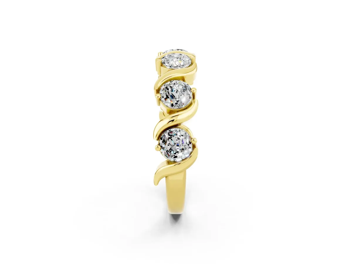 Round Moissanite Half Eternity Band with Wave Prong Setting Yellow gold
