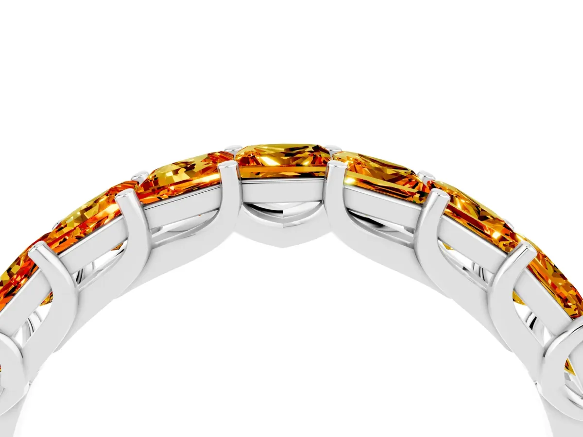 Princess Cut Citrine Channel-Set Eternity Band with Prong Setting Silver