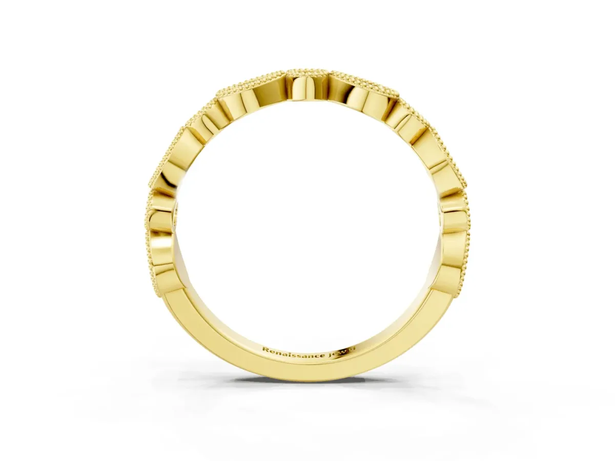 Milgrain Bezel Set Pear and Round Diamond Eternity Band Yellow gold