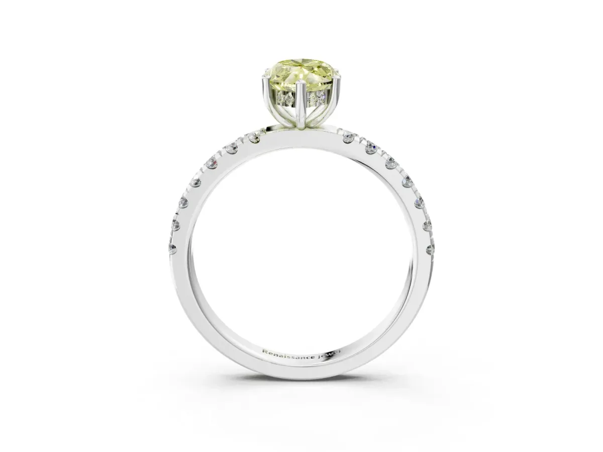 Fancy Yellow Marquise Cut Diamond Pave Band Solitaire Ring with Round and Prong Setting Silver