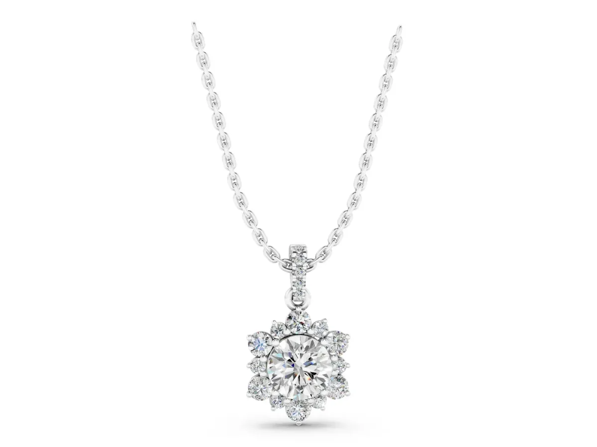 Round Brilliant Cluster Diamond Pendant with Prong Setting Silver