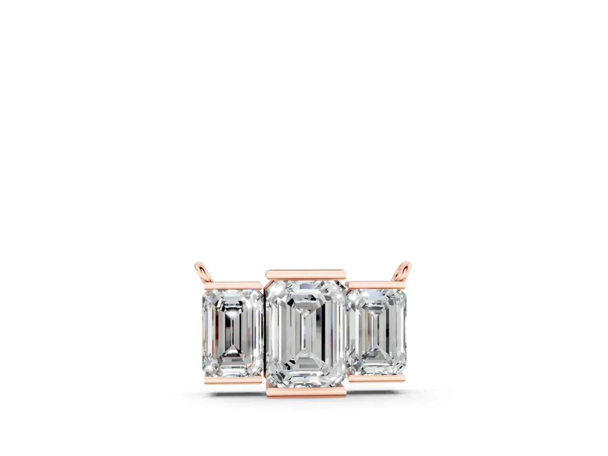 Emerald Cut Three-Stone Bar Pendant with Bar Prong Setting Rose gold