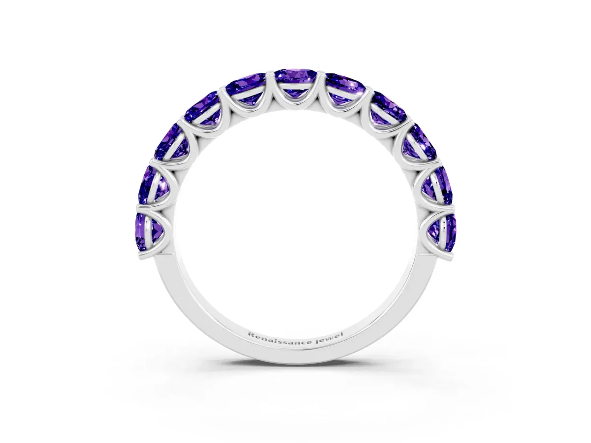 Round Tanzanite Shared Prong Eternity Band Silver