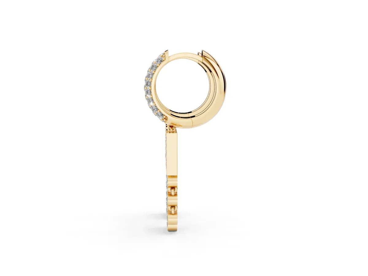 Round Diamond Initial M Huggie Hoop Earrings Yellow gold