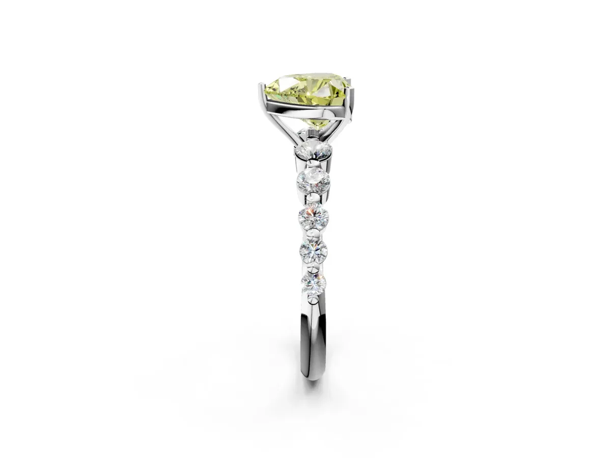 Fancy Yellow Heart Cut Solitaire Diamond Ring with Pave Band and Four-Prong Setting Silver