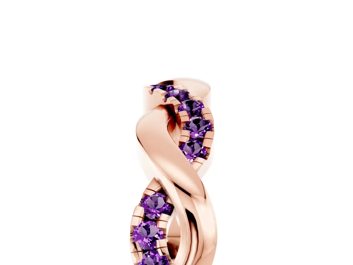 Pavé Round Amethyst Twist Eternity Band with Shared Prong Setting Rose gold
