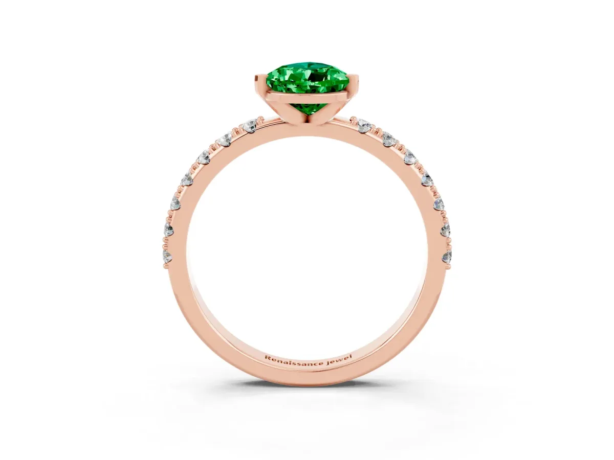 Pear Cut Emerald Solitaire Pavé Band with Four-Prong Setting Rose gold
