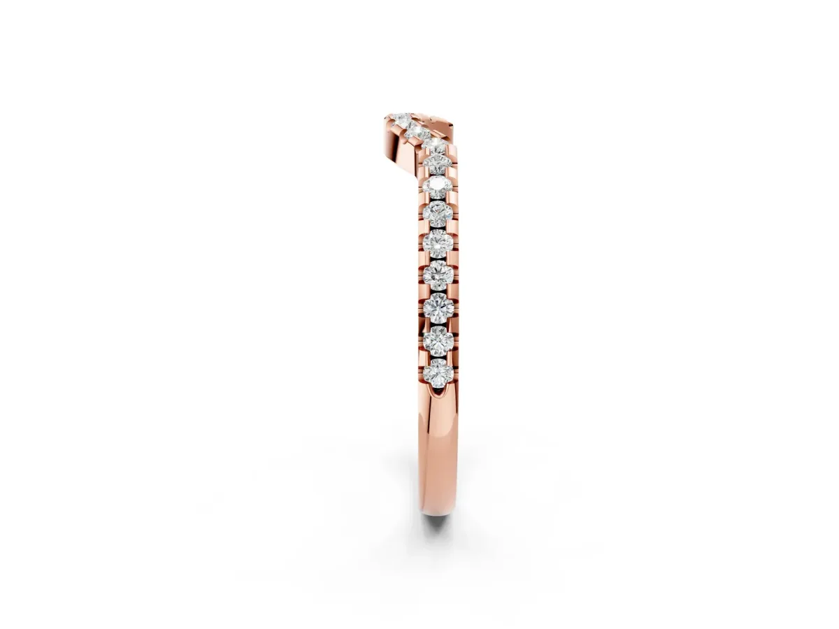 Pavé Round Diamond Curved Wedding Band with Shared Prong Setting Rose gold