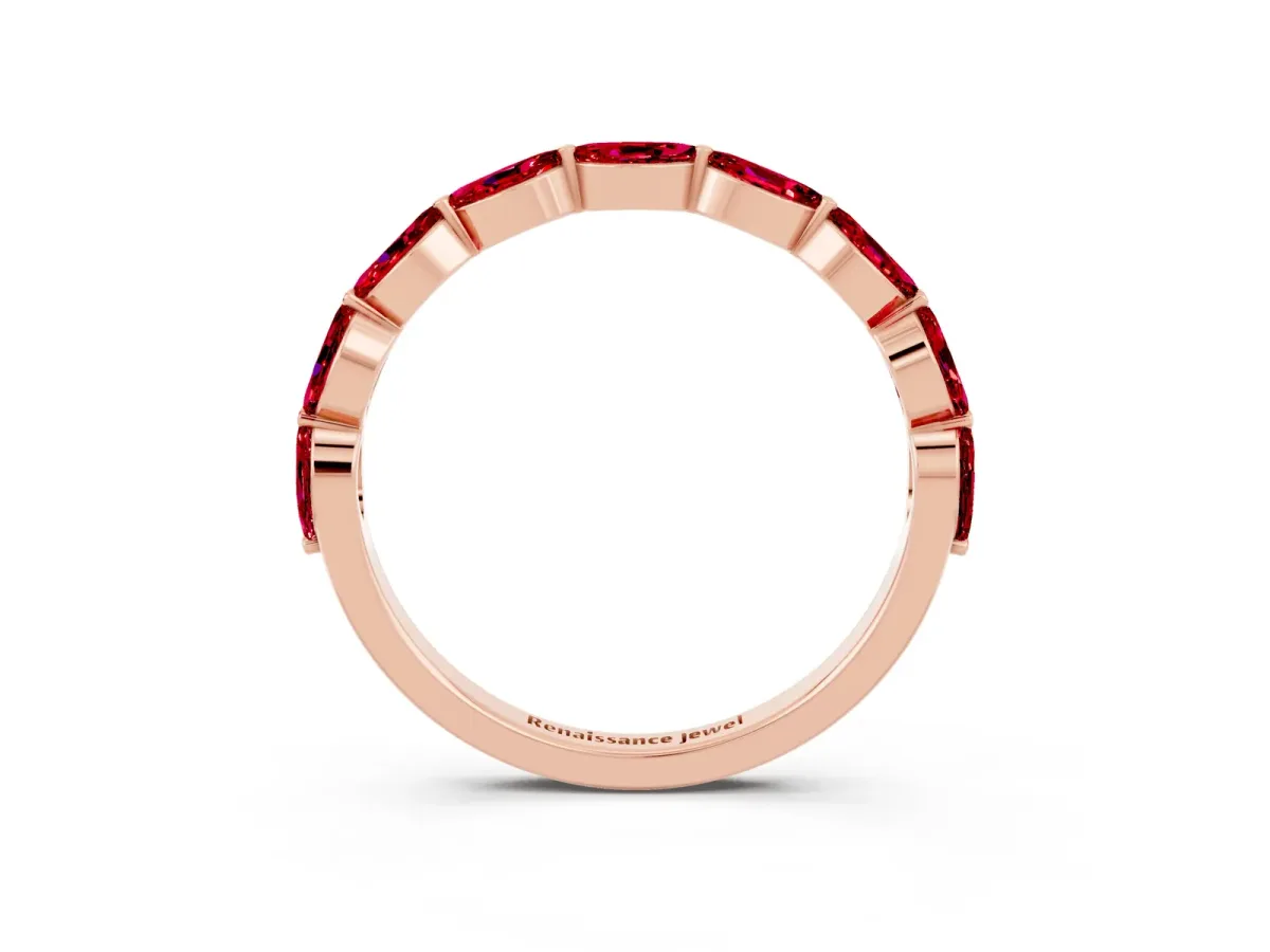 Marquise Ruby Half Eternity Band with Prong Setting Rose gold