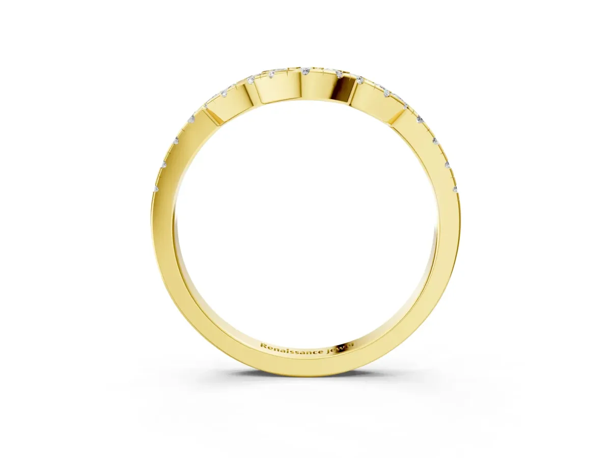 Curved Diamond Pavé Round-Cut Contour Band Yellow gold