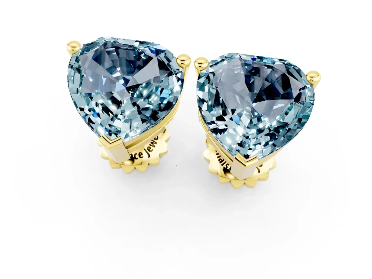 Heart Cut Aquamarine Stud Earrings Yellow gold