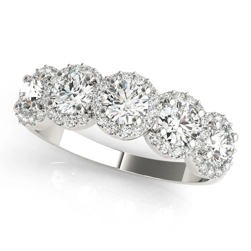 Round Diamond Halo Five-Stone Prong Set Band White gold