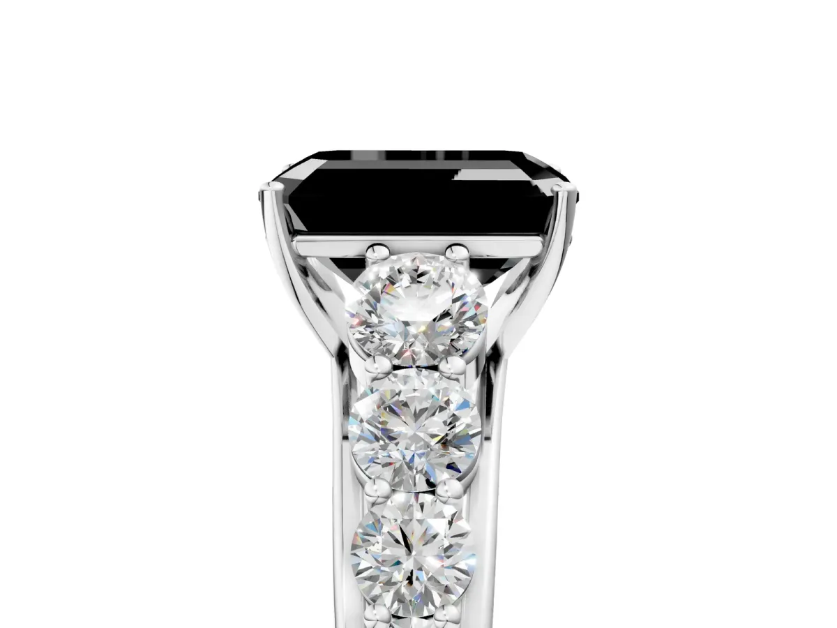 Fancy Black Emerald Cut Brilliant Diamond Pavé Band with Six-Prong Setting Silver