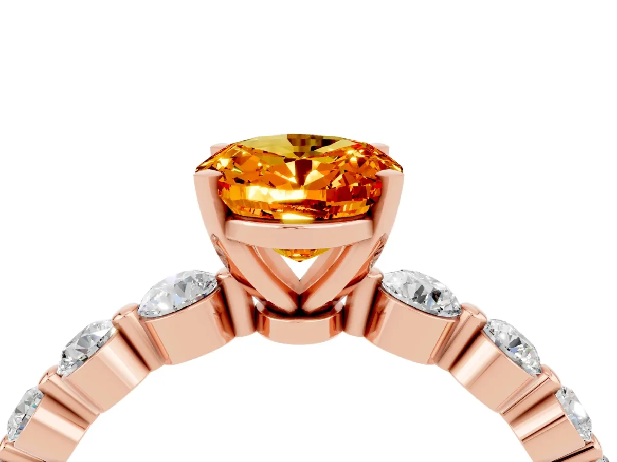 Oval Cut Solitaire Citrine Ring with Pave Band and Four-Prong Setting Rose gold