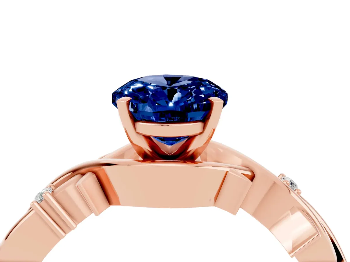 Oval Cut Blue Sapphire Solitaire Ring with Twisted Band and Prong Setting Rose gold