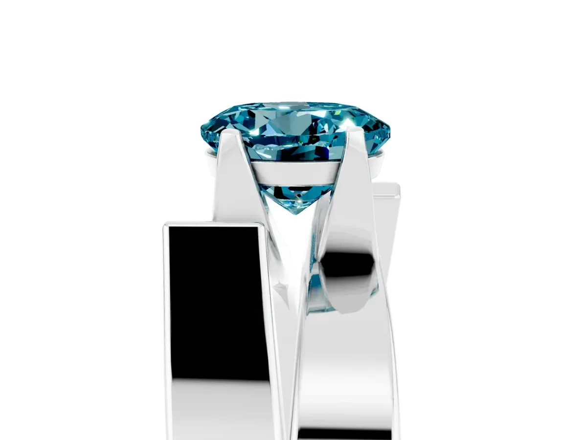 Modern Tension Set Round Cut Blue Topaz Solitaire Wide Band Ring Silver