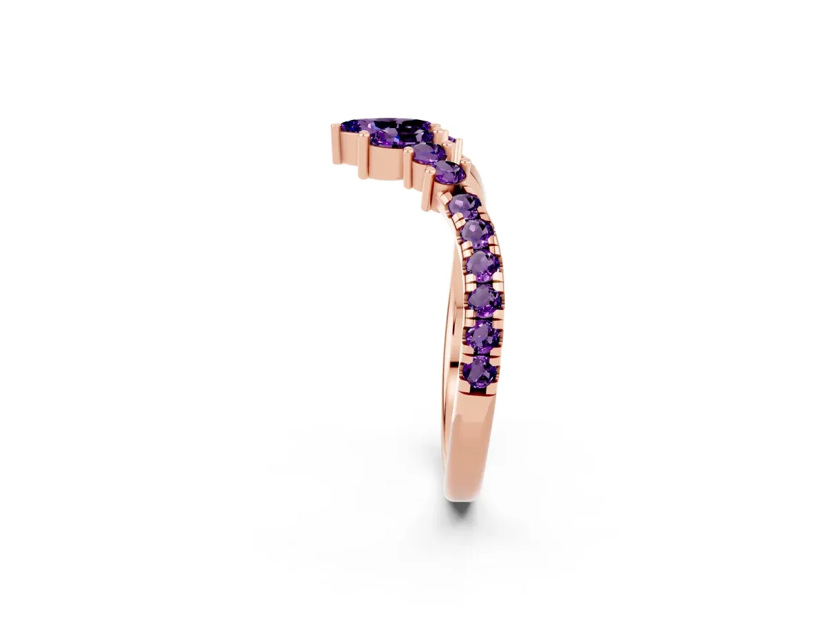 Chevron Marquise and Round Amethyst Open Band with Prong Setting Rose gold