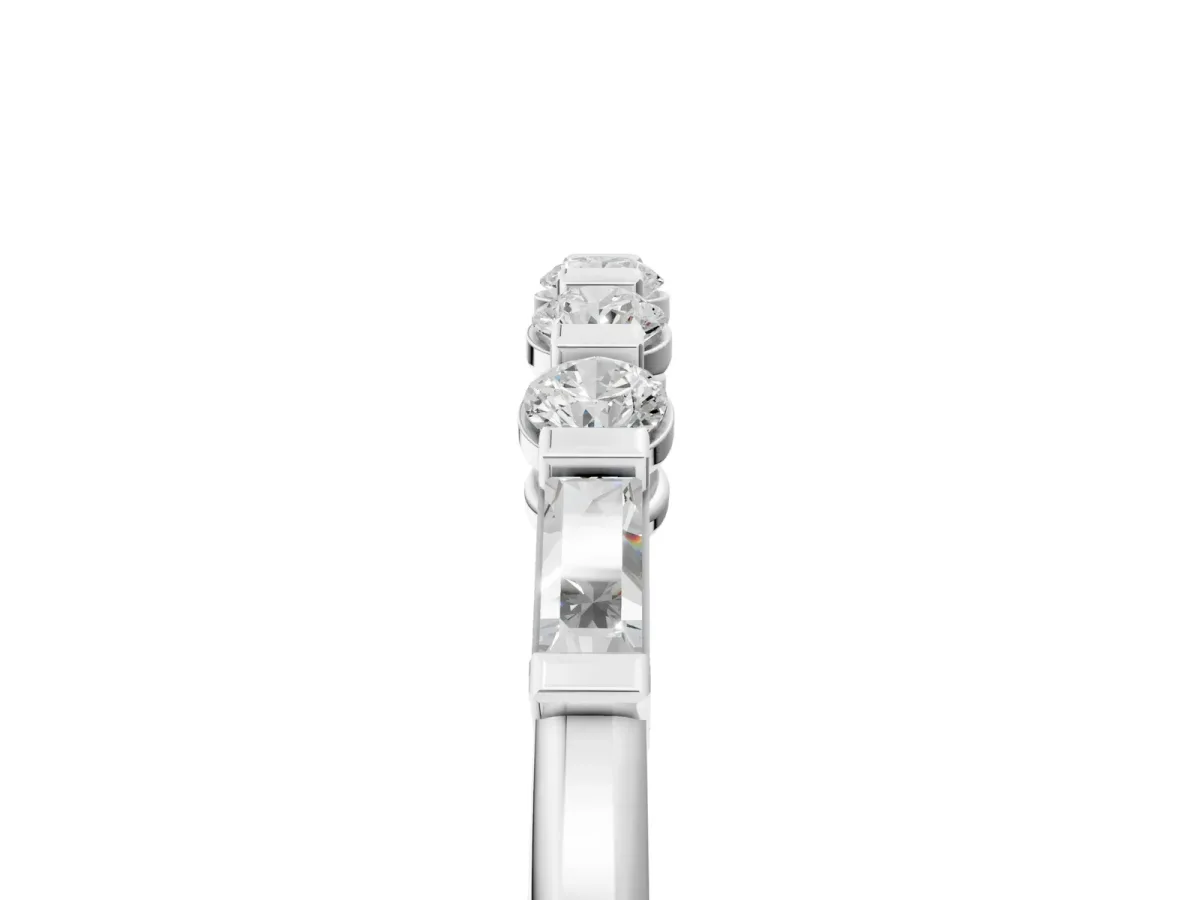 Round and Baguette Diamond Prong Set Half-Eternity Band Platinum