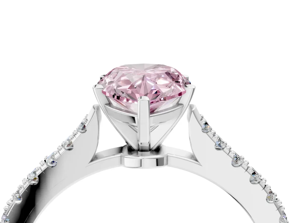 Fancy Pink Pear Cut Cut Solitaire Diamond Engagement Ring with Pave Band and Four-Prong Setting Silver