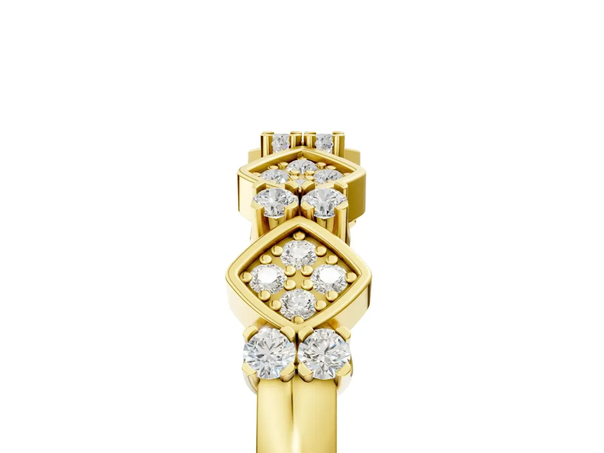 Pavé Cushion Diamond Cluster Eternity Band with Prong Setting Yellow gold
