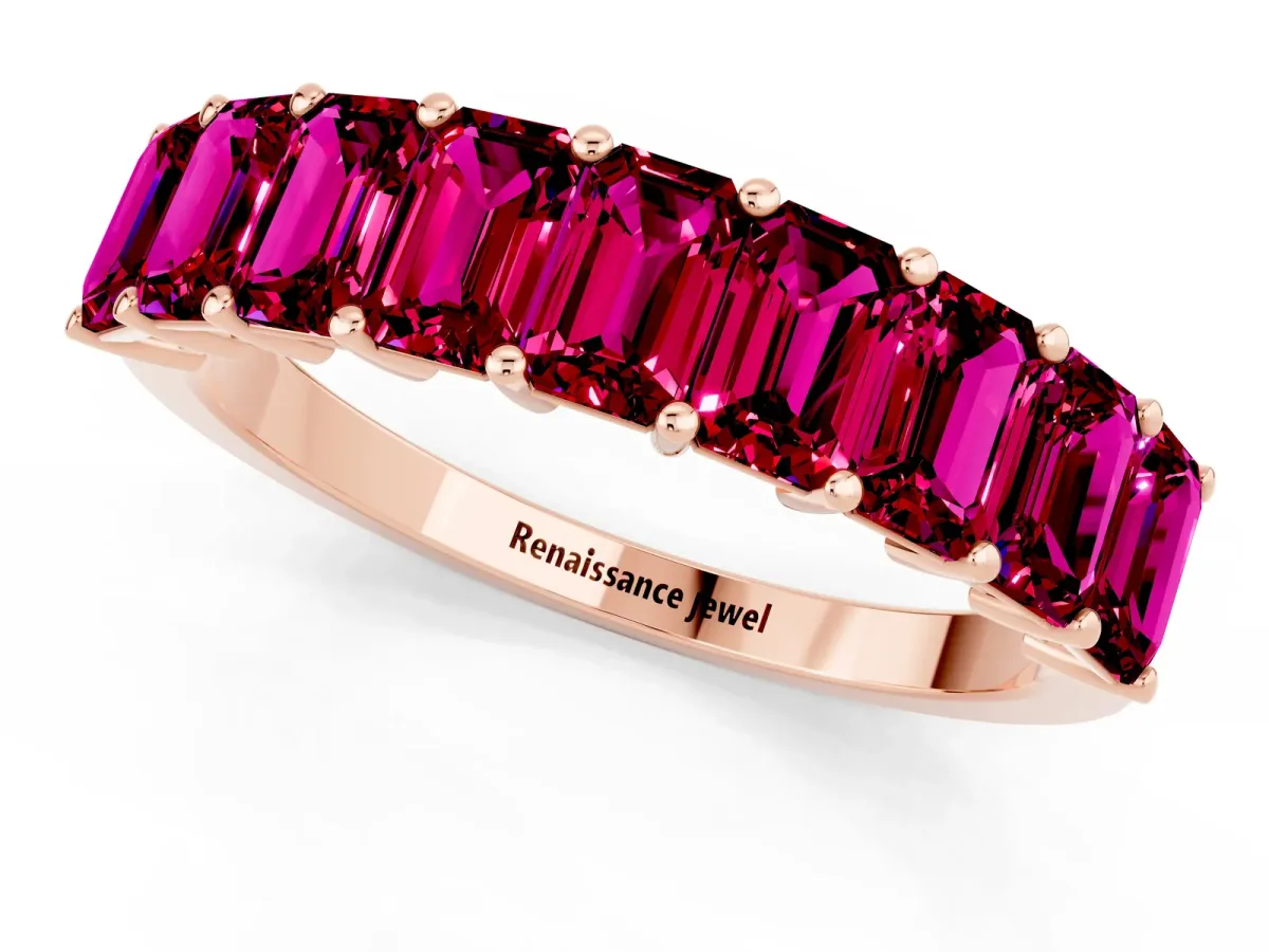 Emerald Cut Garnet Prong-Set Eternity Band Rose gold