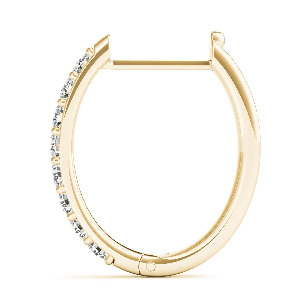 Round Cut Diamond Channel Set Hoop Earrings with Prong Setting Yellow gold