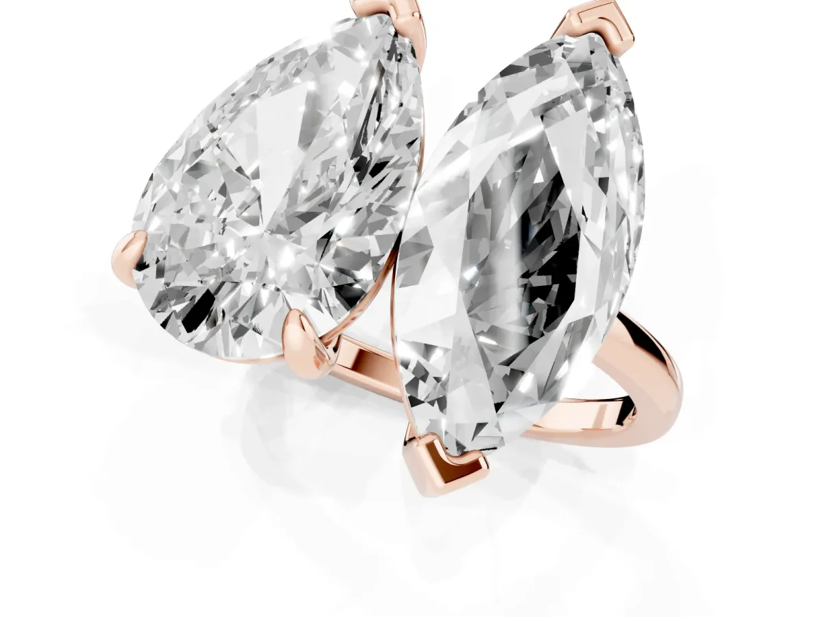 Pear and Marquise Toi Moi Ring with Prong Setting and Plain Band Rose gold