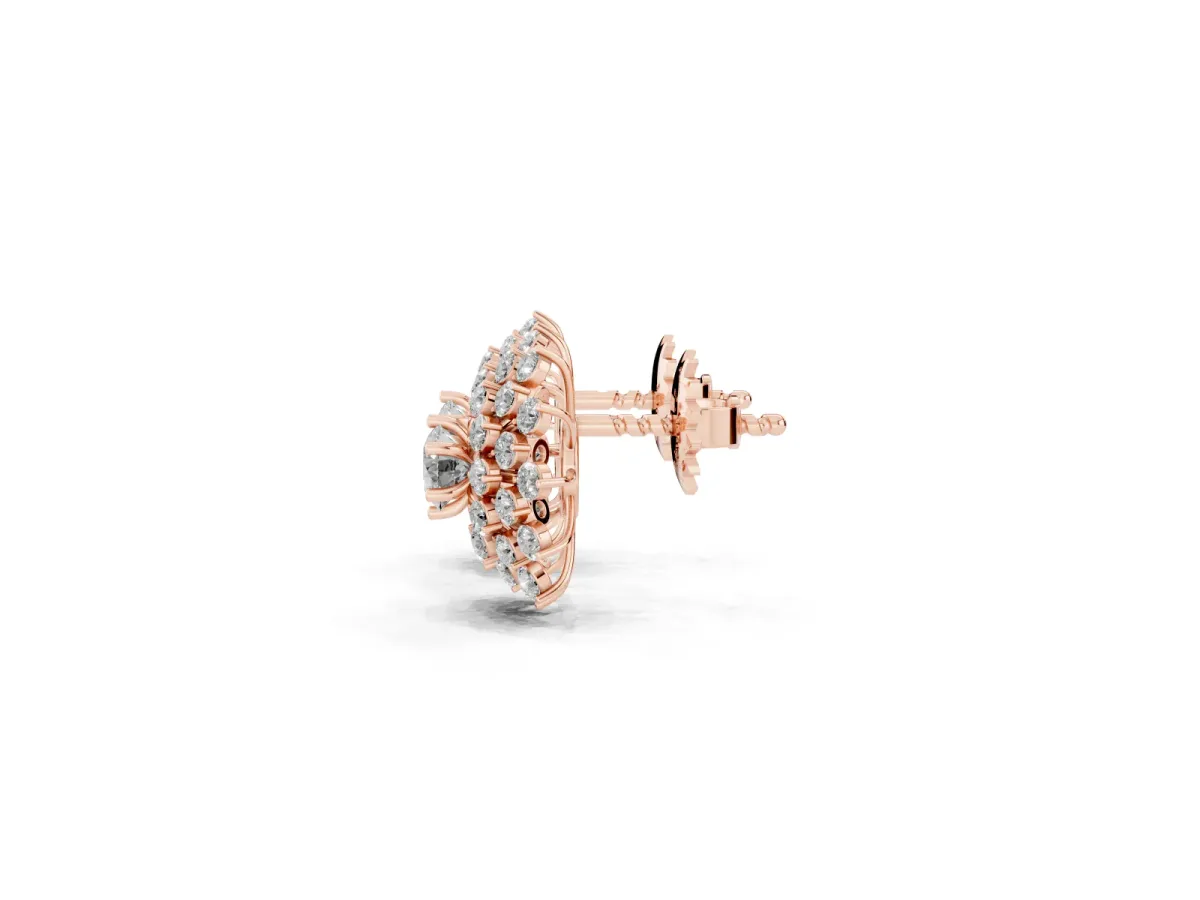 Round Diamond Sunburst Stud Earrings Rose gold