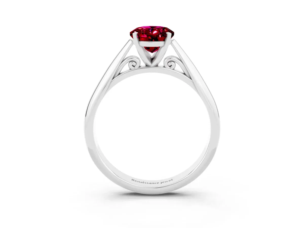 Oval Cut Garnet Solitaire Engagement Ring with Cathedral Setting and Four-Prong Mount White gold