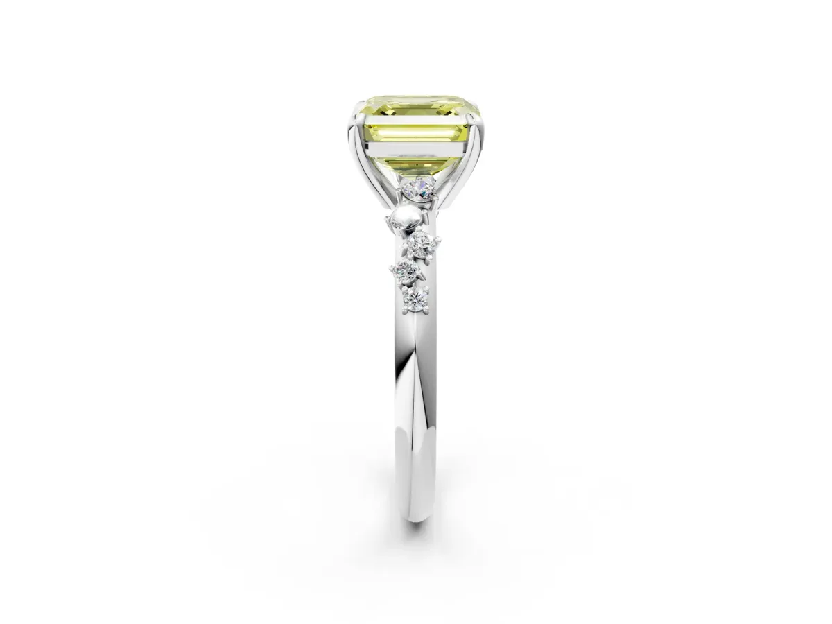 Fancy Yellow Asscher Cut Cut Diamond Vine Band with Four-Prong Setting Platinum