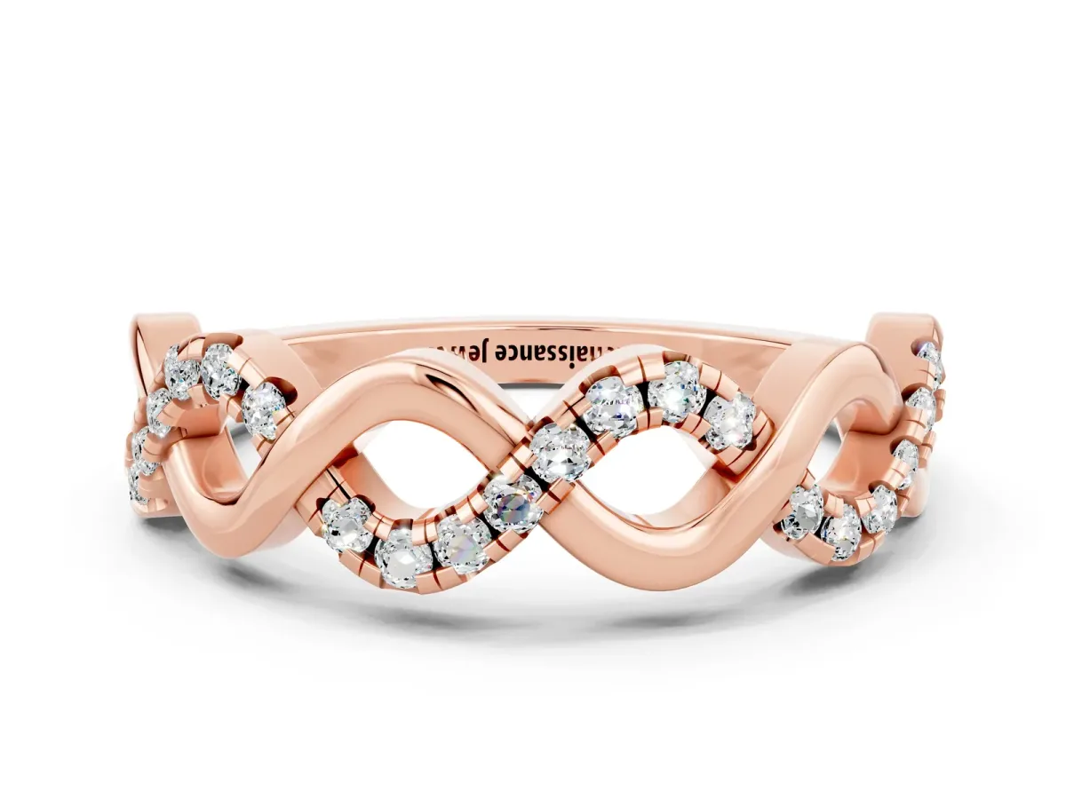 Twist Infinity Round Moissanite Band with Pavé Setting Rose gold