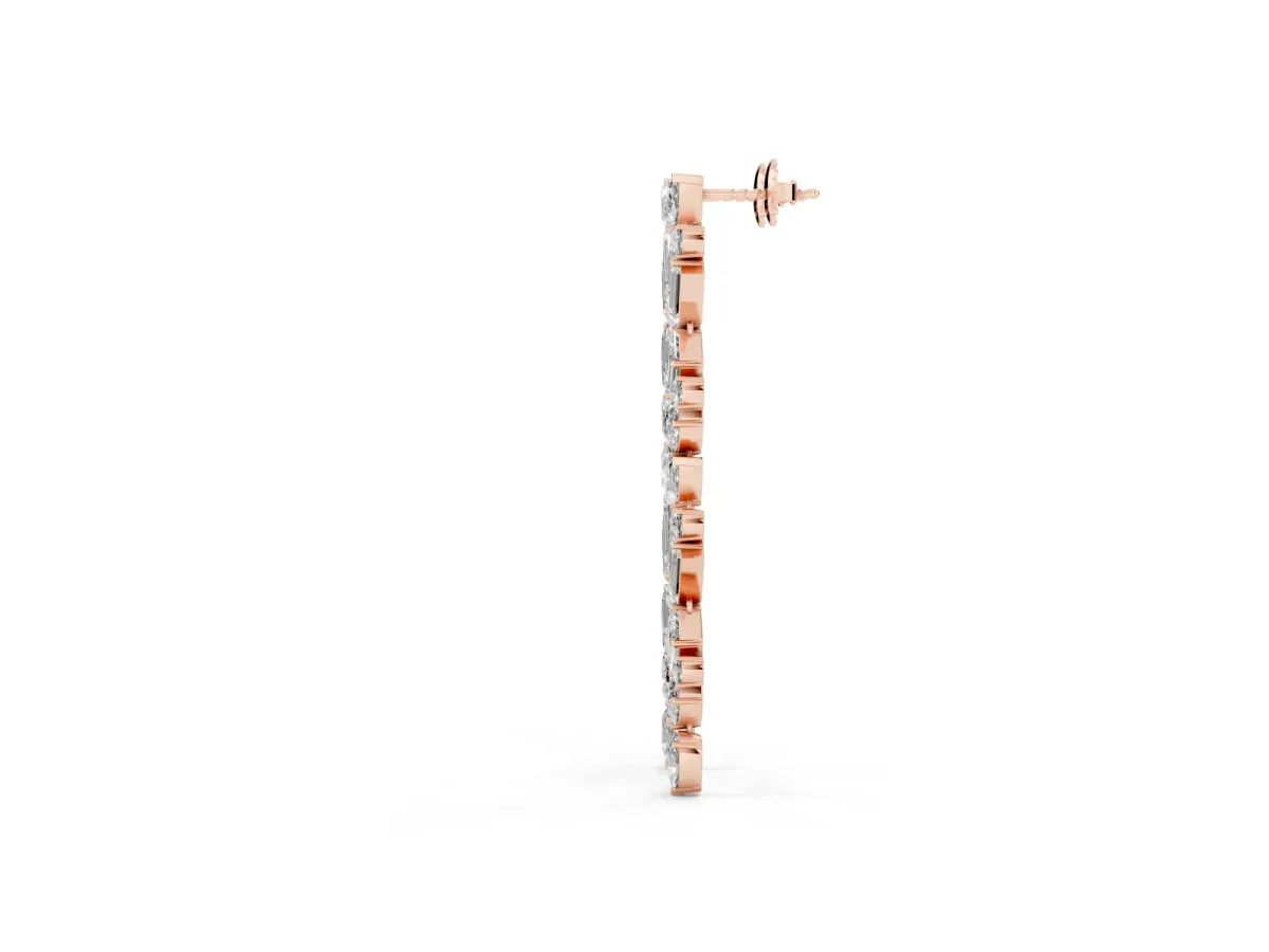 Pear, Emerald, and Round Diamond Linear Drop Earrings Rose gold