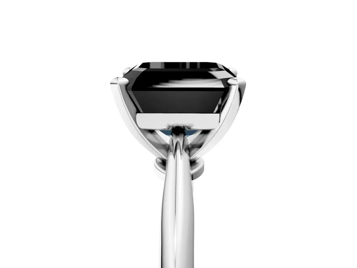 Fancy Black Asscher Cut Diamond Solitaire Engagement Ring with Classic Band and Four-Prong Setting Silver