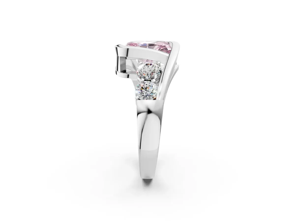 Fancy Pink Bezel Set Radiant Cut Diamond Bypass Ring with Round Accents Silver