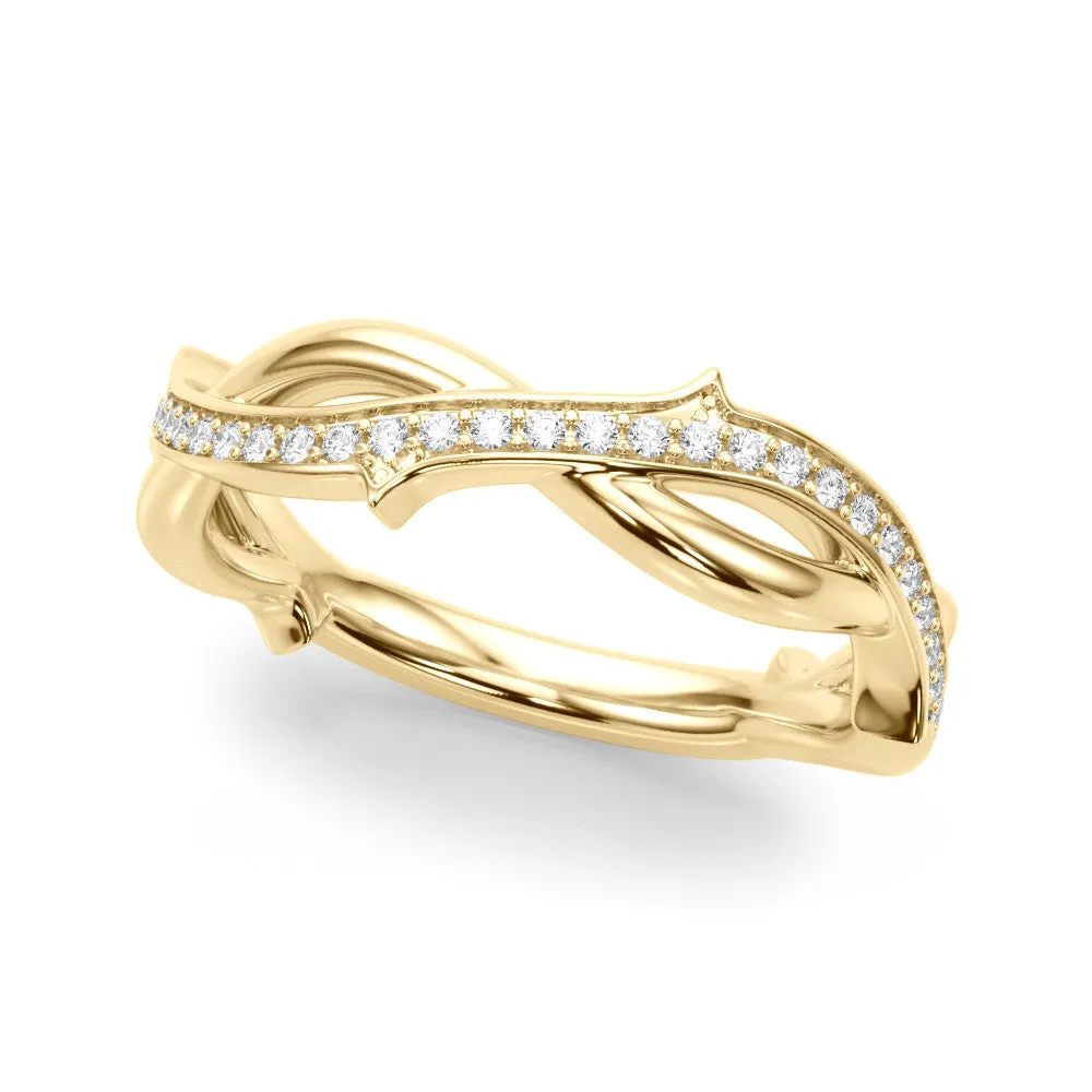 Pavé Round Diamond Twist Band with Bezel Setting Yellow gold