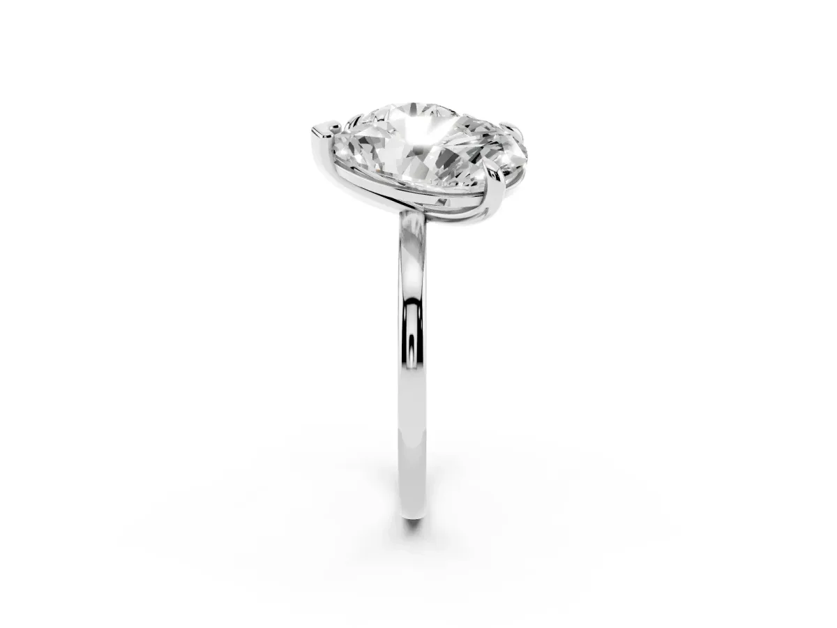 Round and Pear Toi Moi Ring with Prong Setting and Plain Band Silver
