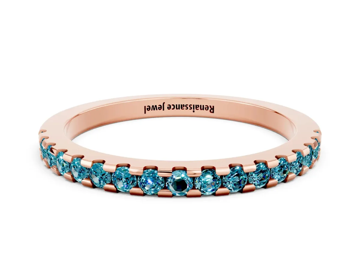 Round Blue Topaz Pavé Set Eternity Band with Micro Prong Setting Rose gold