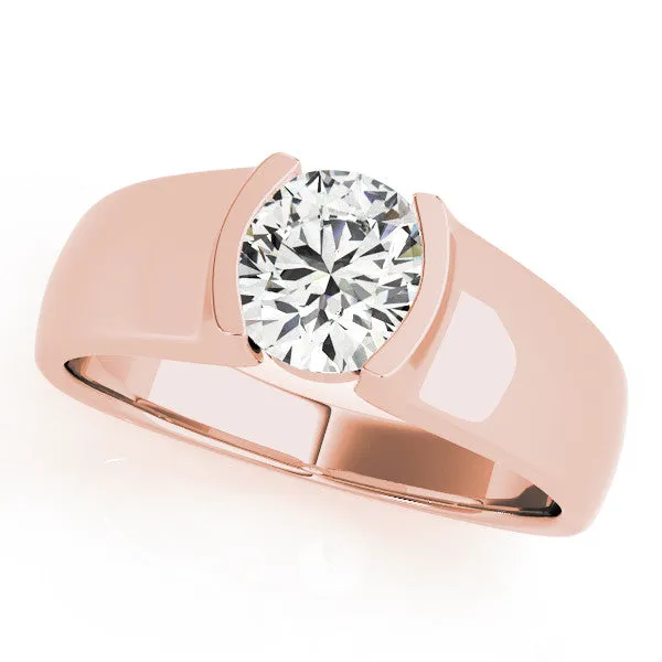 Oval Cut Solitaire Bezel Set Diamond Ring with Wide Band Rose gold
