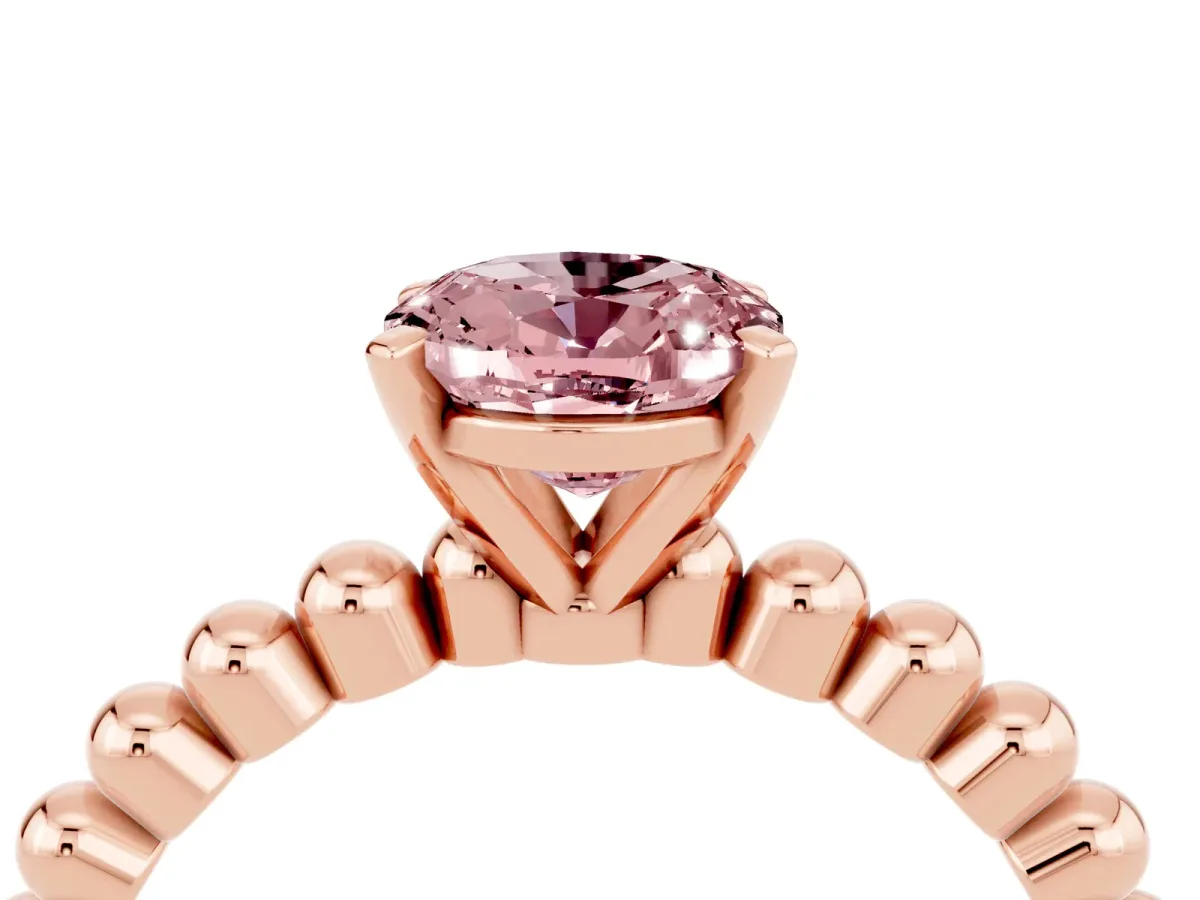 Oval Cut Morganite Solitaire Ring with Beaded Band and Prong Setting Rose gold