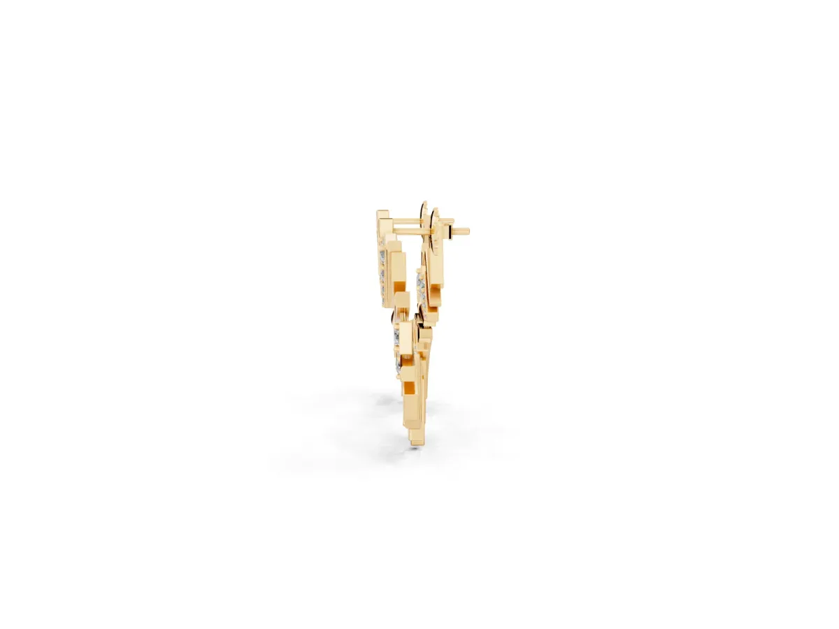 Round Diamond Fanburst Stud Earrings Yellow gold