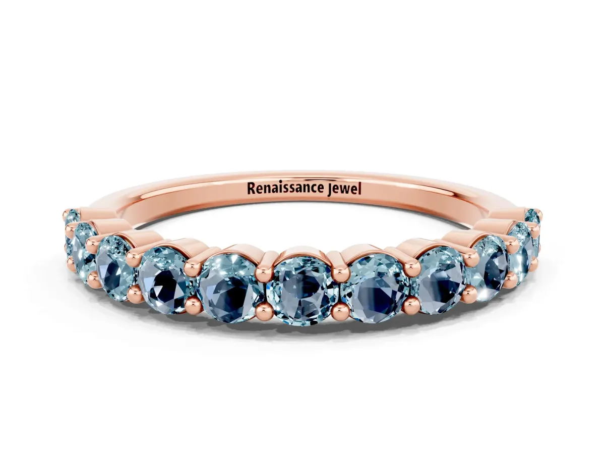 Round Aquamarine Half Eternity Band with Prong Setting Rose gold