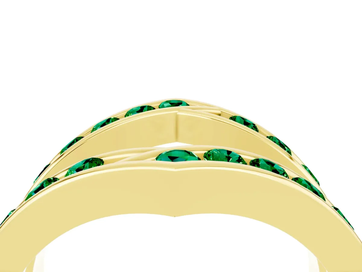 Round Emerald Channel-Set Chevron Band Yellow gold