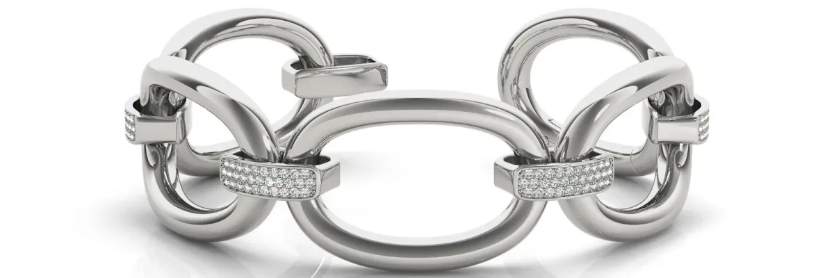 Pavé Round Stone Link Bracelet with Channel Setting White gold