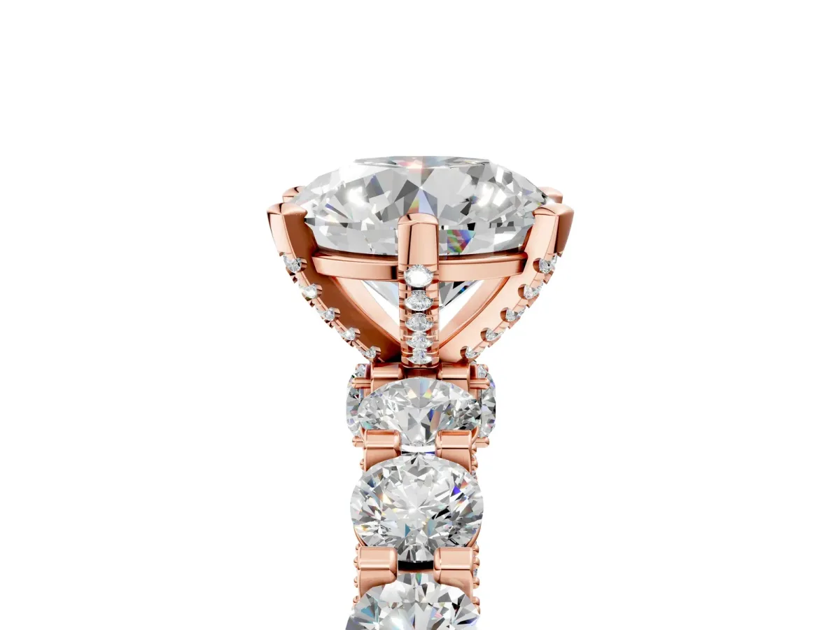 Round Diamond Mens Ring with Graduated Side Stones Rose gold