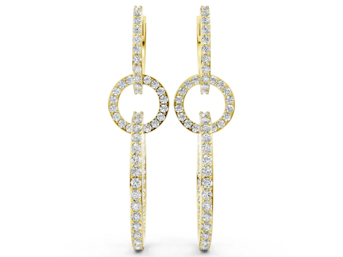 Round Cut Diamond Twisted Link Drop Earrings Yellow gold