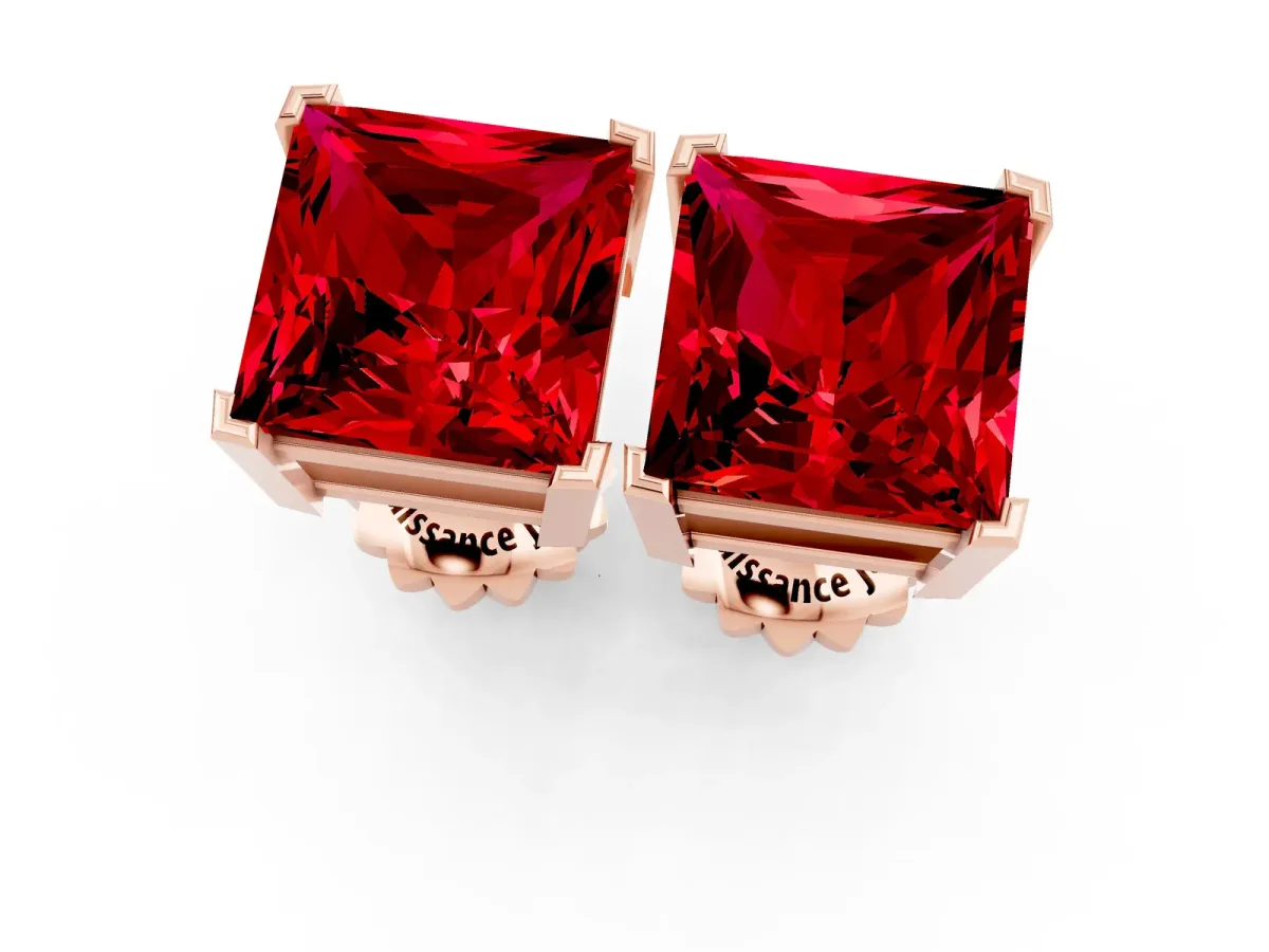 Princess Cut Ruby Stud Earrings Rose gold