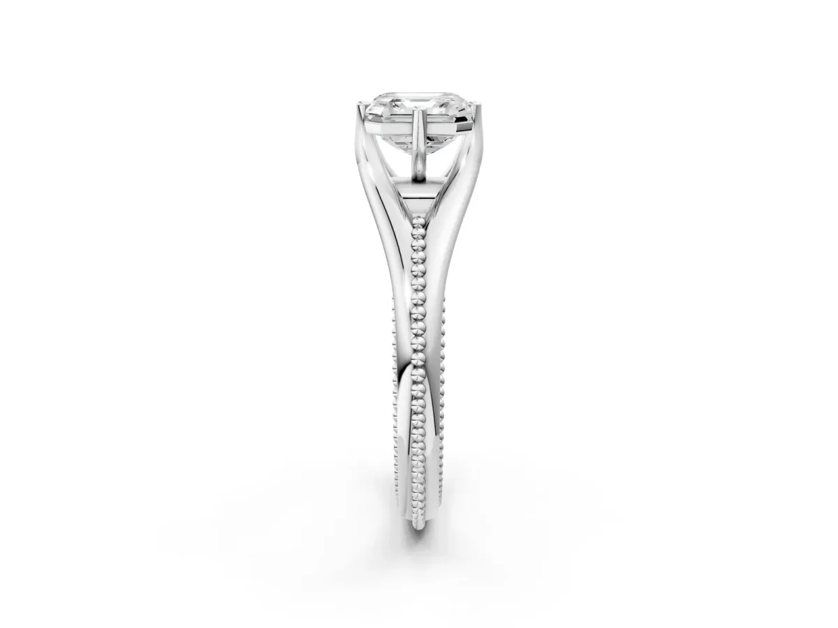 Asscher Cut Solitaire Beaded Band Six-Prong Setting Platinum