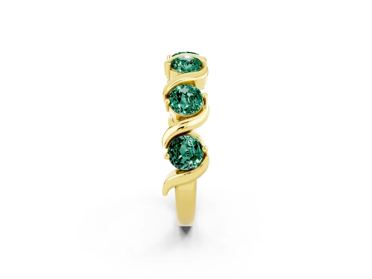 Round Green Sapphire Half Eternity Band with Wave Prong Setting Yellow gold