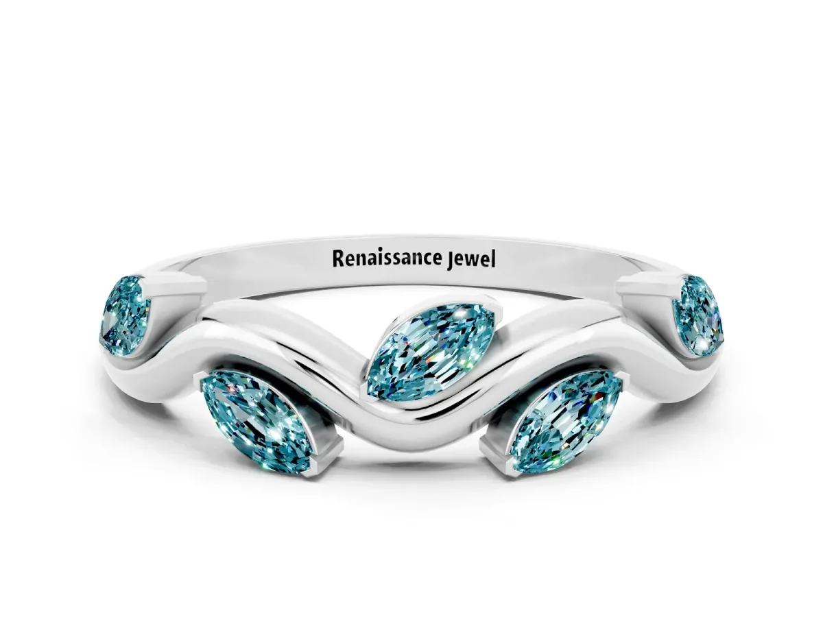Marquise Blue Topaz Twisted Band with Prong Setting Silver
